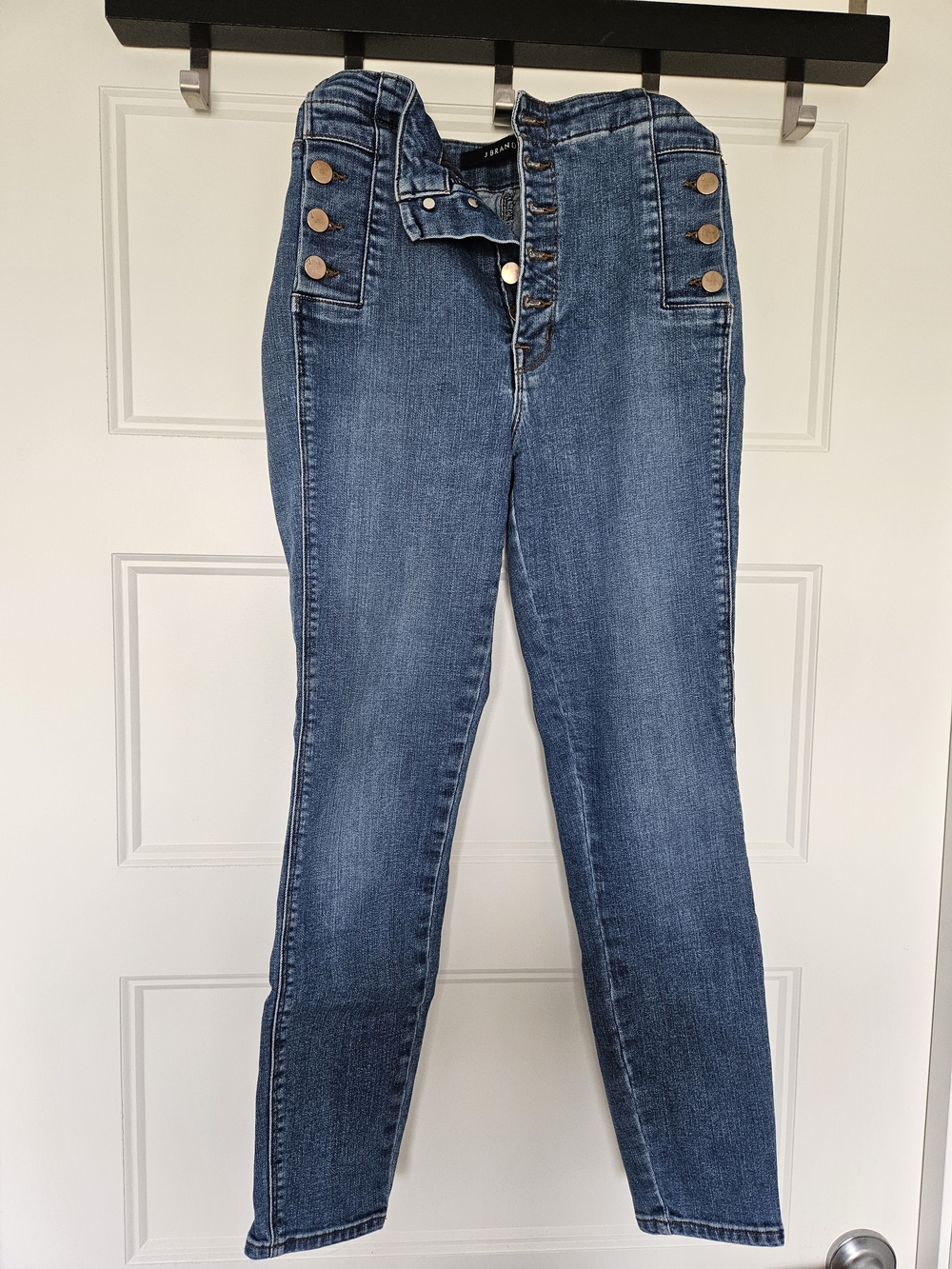 J Brand Dark Blue High-Rise Button-Front Slim Jeans